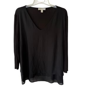 Michael Kors size 2X Black Chiffon Front V Neck Knit backside top